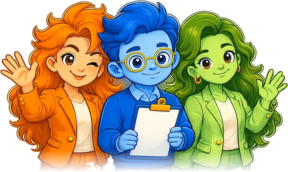 Three illustrated members of the Impact Investment Group team